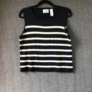 Liz Claiborne Y2K Silk Blend Sweater Tank Sz XL Black and White Stripes